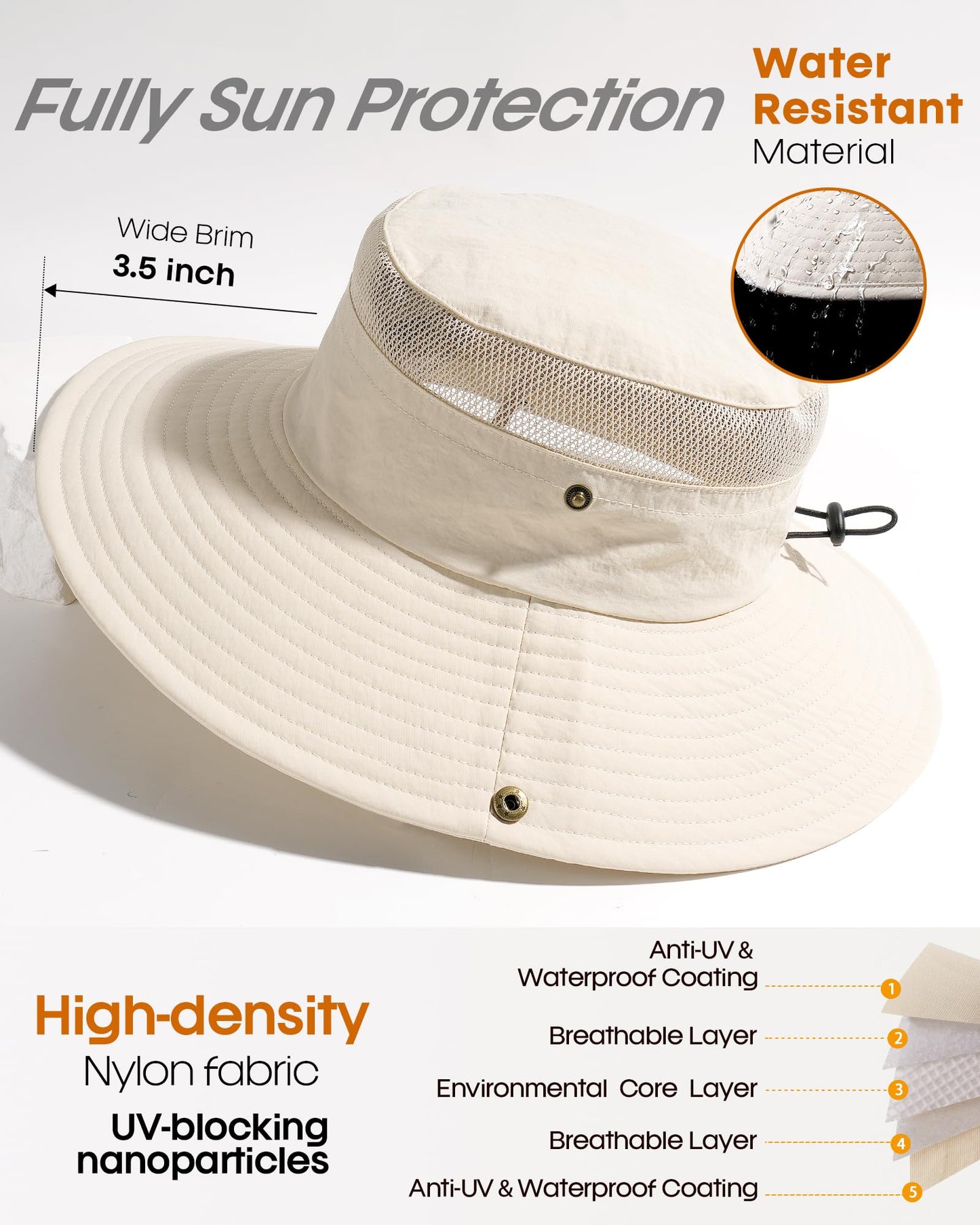 FURTALK Sun Hats for Women with Ponytail Hole Beach Hiking Summer Wide Brim Outdoor UV Protection Packable Bucket Safari Hat Beige