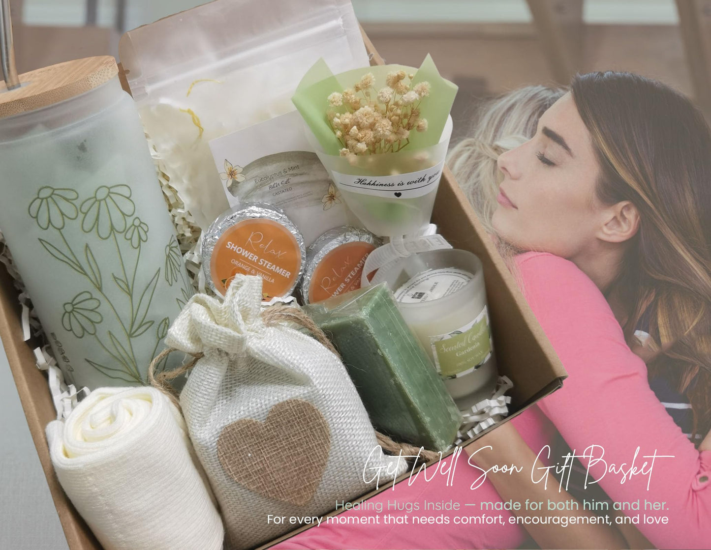 Get Well Soon Gift Basket- Relaxation, Birthday,Mothers gift/Self Care Package, After Surgery, Sympathy Gift for Loss of Loved One, Thinking of You Set, Grief/Comfort/Miscarriage for Women(Sage Green)