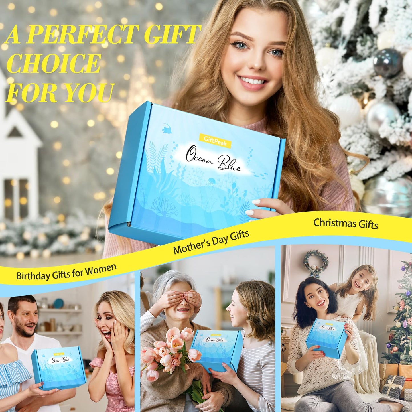 Birthday Gifts for Women, Ocean Scented Relaxing Spa Gift Baskets for Women Mom Her Wife Sister Friends Coworker Employee, Self Care Bath and Body Gift Set for Mother's Day Birthday Inspirational Gift