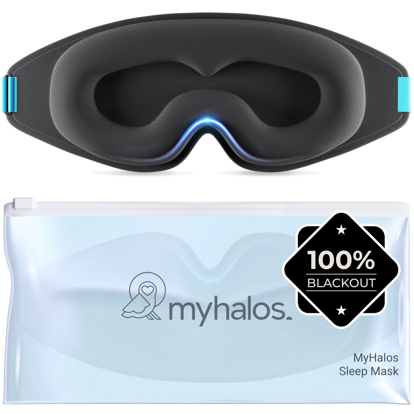 MyHalos® Sleep Mask - Eye Masks for Sleep - 100% Blackout Sleeping Mask for Women, Men & Side Sleepers - 3D Sleeping Eye Mask for Zero Pressure - Award Winning Design, Eyelash Friendly & Breathable