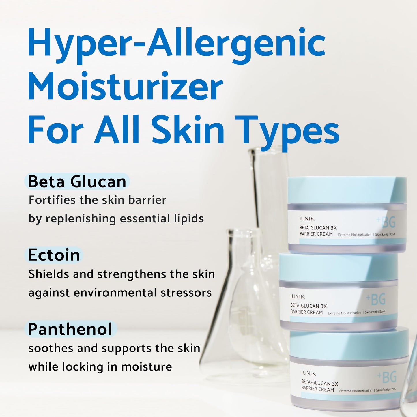 IUNIK Beta-Glucan Non-Sticky Deep Moisture Hydration 3x Barrier Cream Day&Night Moisturizer Quick Absorption Barrier Strengthening for Sensitive Dry Skin with Shea Butter Panthenol Korean Skincare