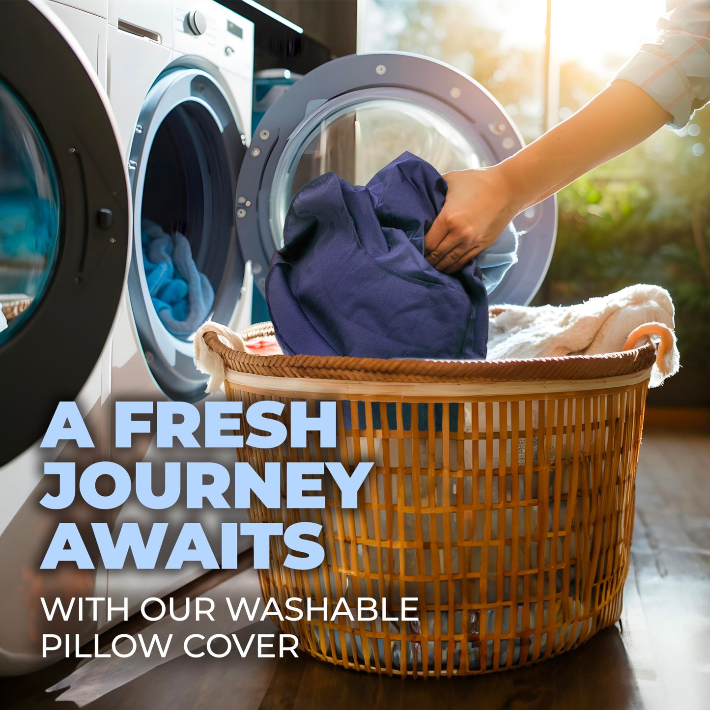 Air Bow Comfortable Travel Pillow - Airplane Pillow for Head, Neck, & Chin Rest, Inflatable & Soft Neck Pillow - Durable Material with Hygienic & Washable Cover, Easy to Inflate & Deflate (Blue)