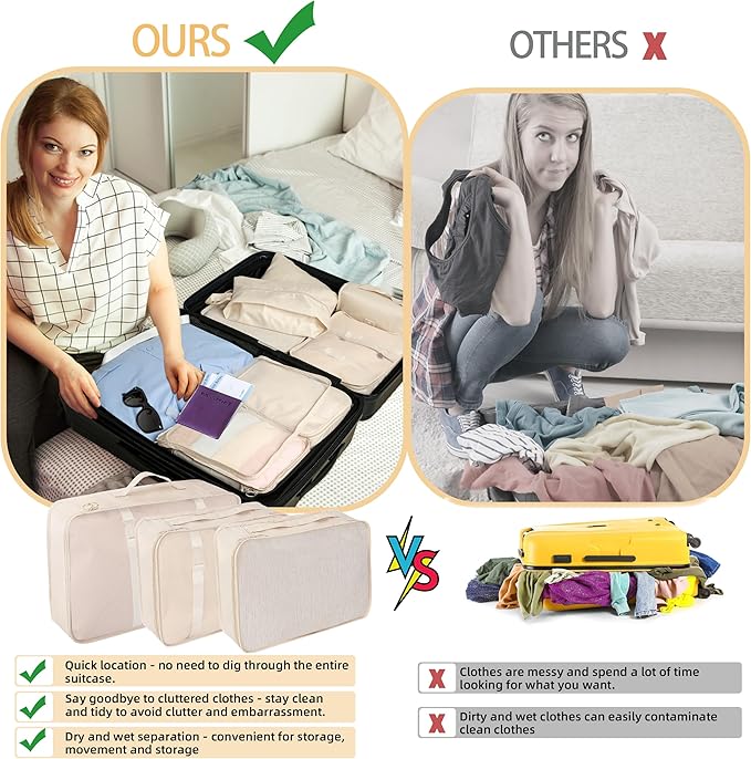 10 Pcs Set Packing Cubes - Travel Packing Organizers, Expandable Suitcase Organizer, Luggage Organizer Bags