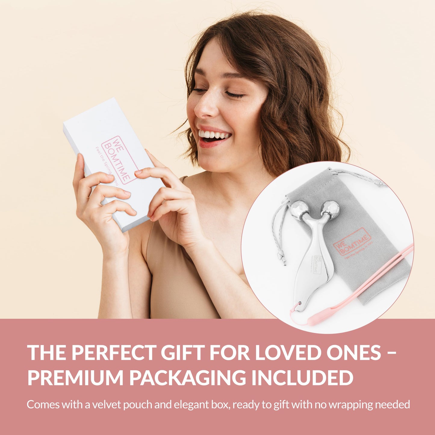 WEBOMTIME 2-in-1 Face Roller and Gua Sha Tool with Strap and Gift Pouch for Face Neck and Eye for Puffy Eyes – Cooling Facial Massager for Jawline Sculpting and Self Care