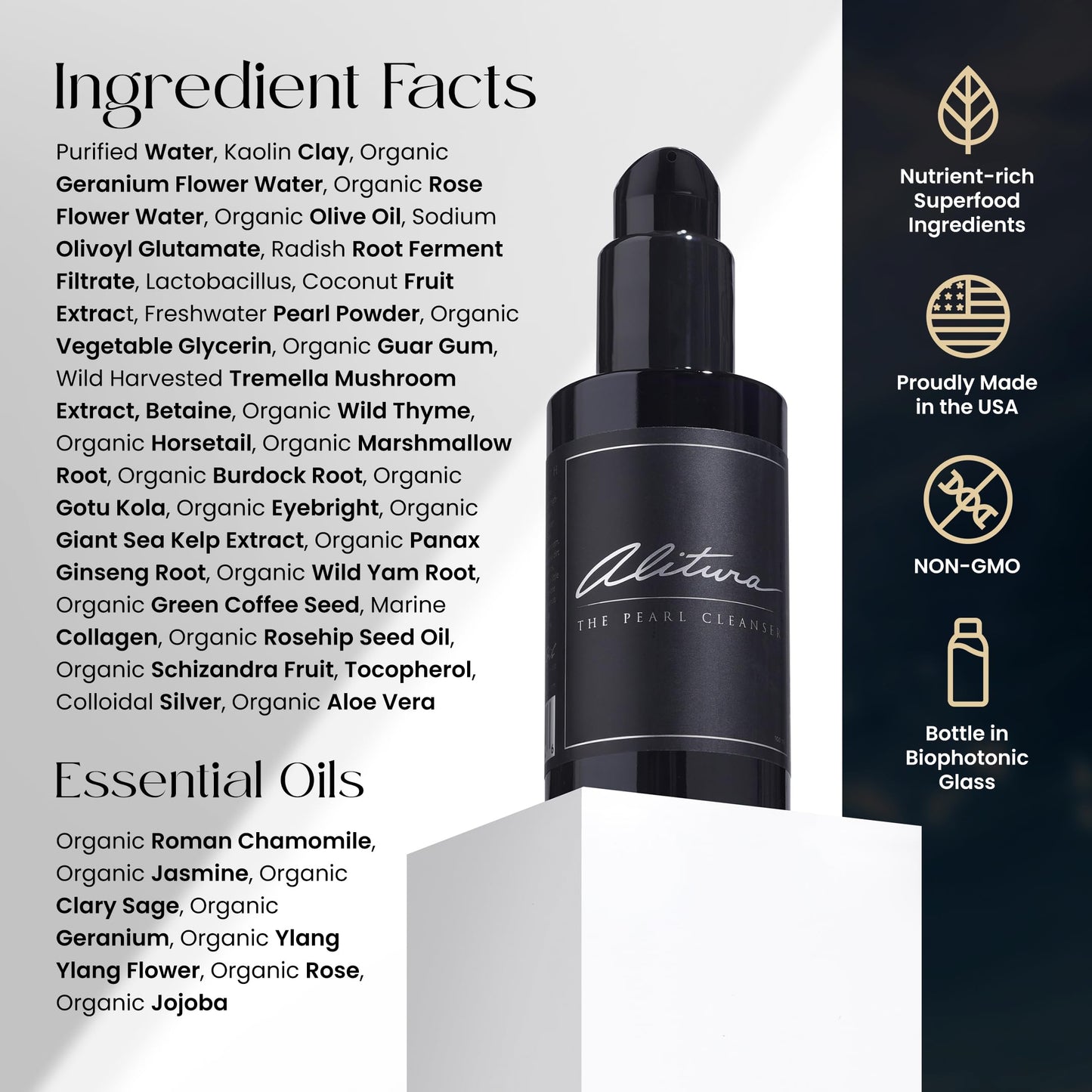 Alitura Pearl Facial Cleanser for Men & Women 100 ml – Anti-Aging Face Wash with Marine Collagen, Sea Kelp & Organic Botanicals – Hydrating Gentle Exfoliant for Clear, Smooth Skin – 3.4 oz Travel Size