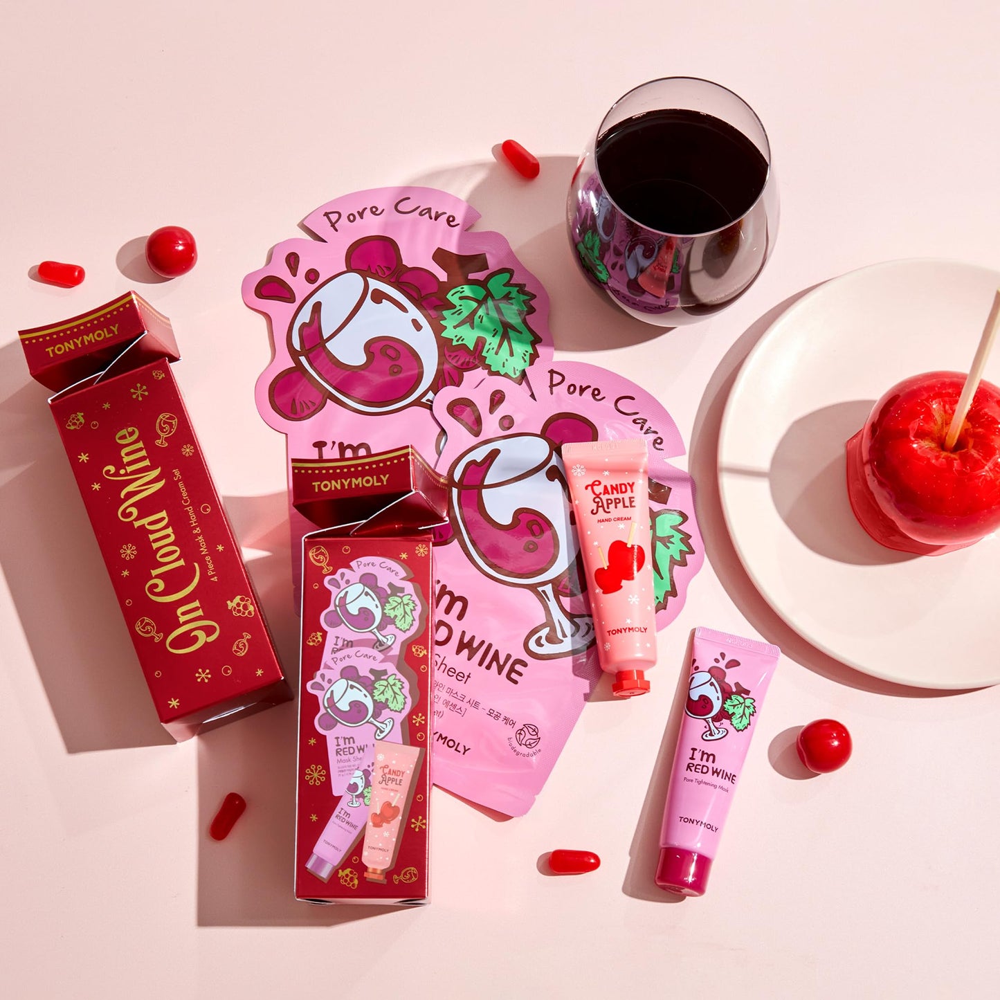 TONYMOLY On Cloud Wine Red Wine Skincare Set – Sheet Masks, Wash-Off Mini Mask & Holiday Hand Cream for Hydrating, Nourishing & Radiant Skin