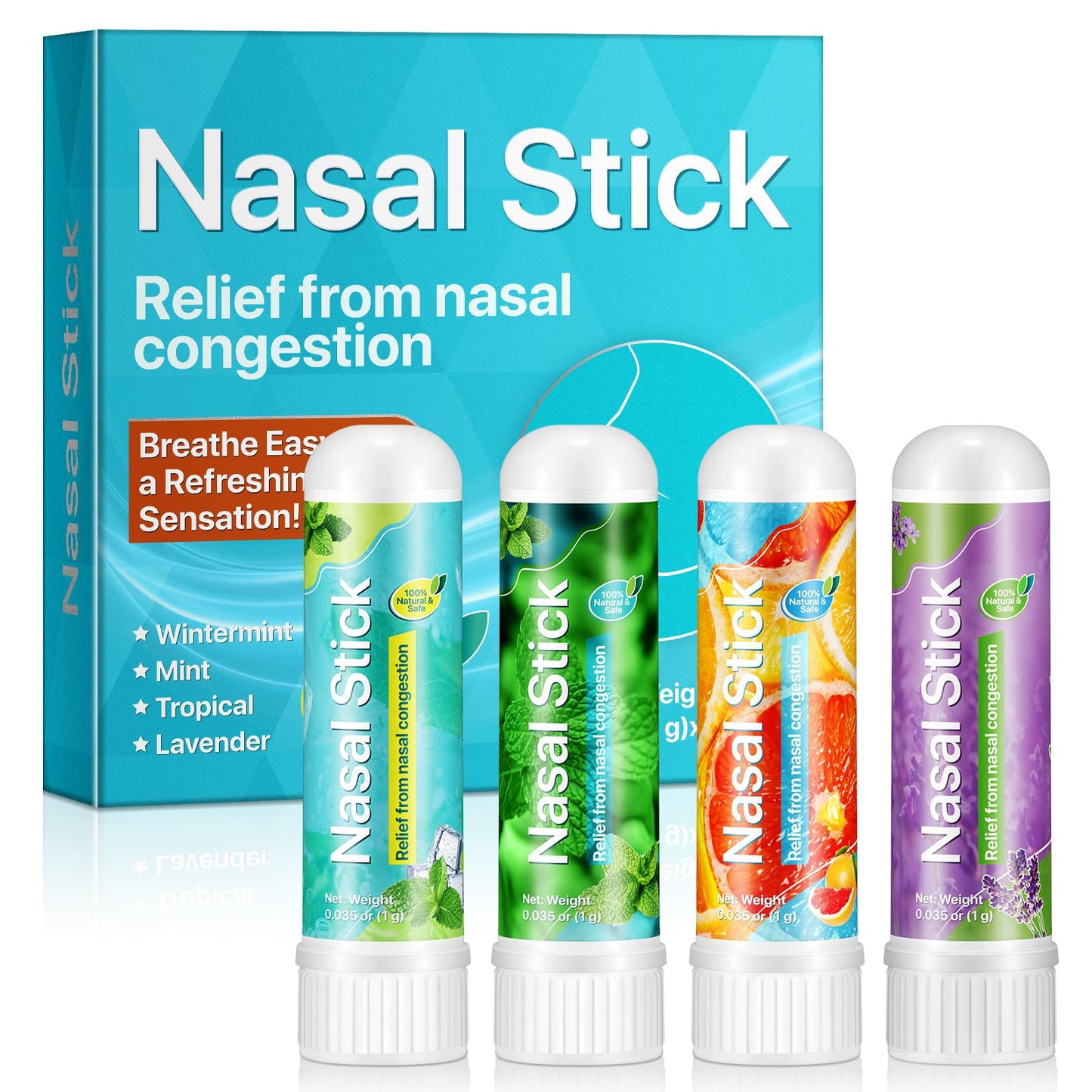 4 Pack Nasal Stick,Nasal Inhaler Stick,Nose Inhaler Boost Energy Set,Inhaler,Sinus & Congestion Relief, Daily Relaxation, Stress Relief, Pure Natural Ingredients
