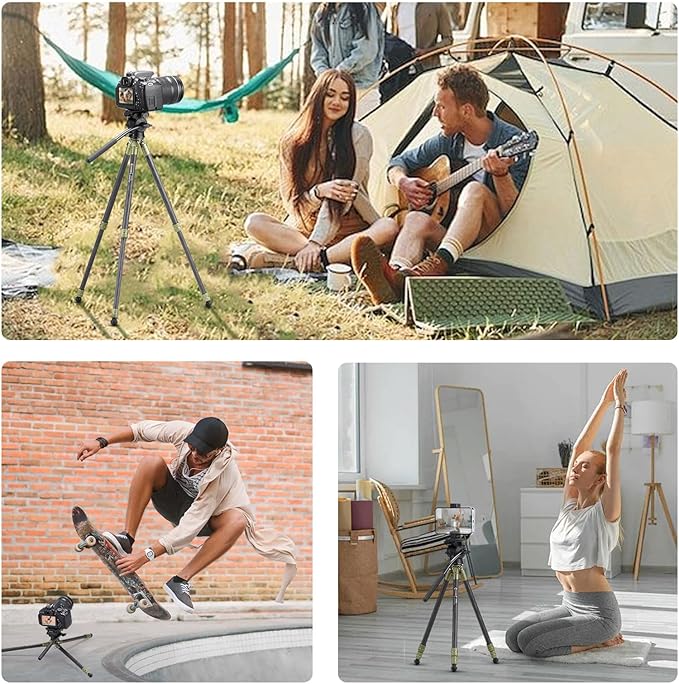 Cayer CH10L Carbon Fiber Tripod with S1 Mini Fluid Head, 28" Compact Desktop Stand, Tabletop Camera Support with Center Column for Mirrorless Cameras Video Camcorder Mobile Phone Webcam - Green