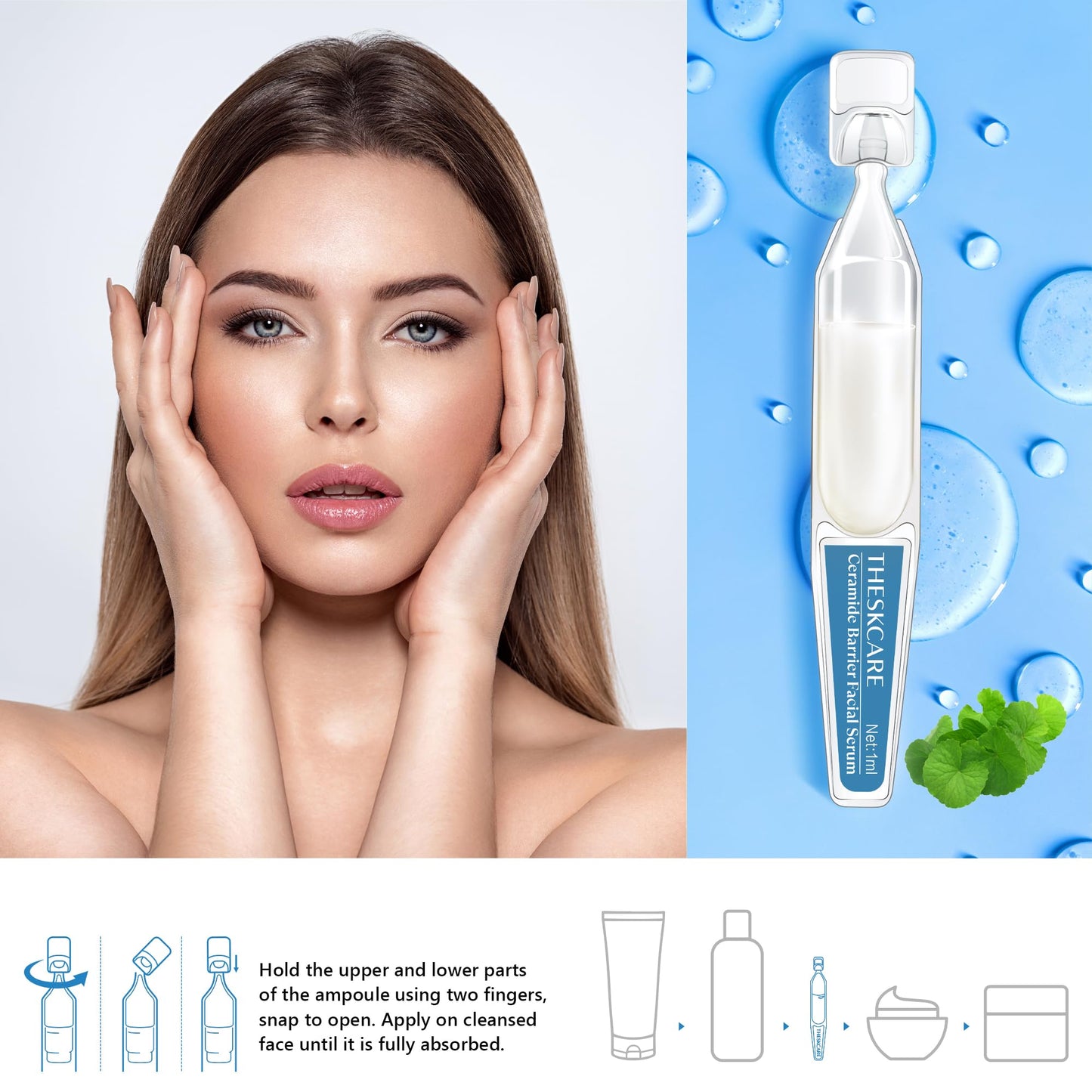 THESKCARE Ceramide Barrier Serum for Face with Hyaluronic Acid,Centella Asiatica & Beta Glucan,Smoothing Facial Serum for Skin Barrier,Redness & Dry Skin,Calming & Hydrating,30 Ampoules