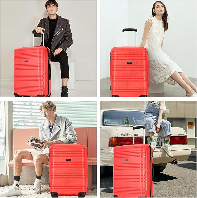 25 Inch Medium Checked Luggage Lightweight Suitcase with Spinner Wheels TSA Lock, Red