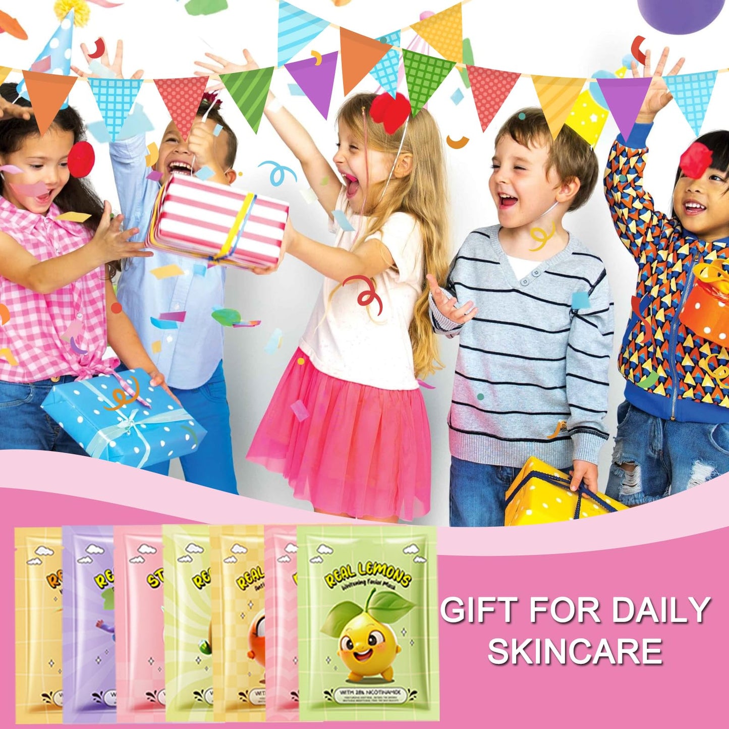 12 Pack Fruit Face Mask for Kids, Stocking Stuffers, Skin Care for Kids, Moisturizing Face Masks Skin Care, Facial Mask Bulk, Kid Party Favors, Christmas Gifts, Slumber Party Supplies for Girls