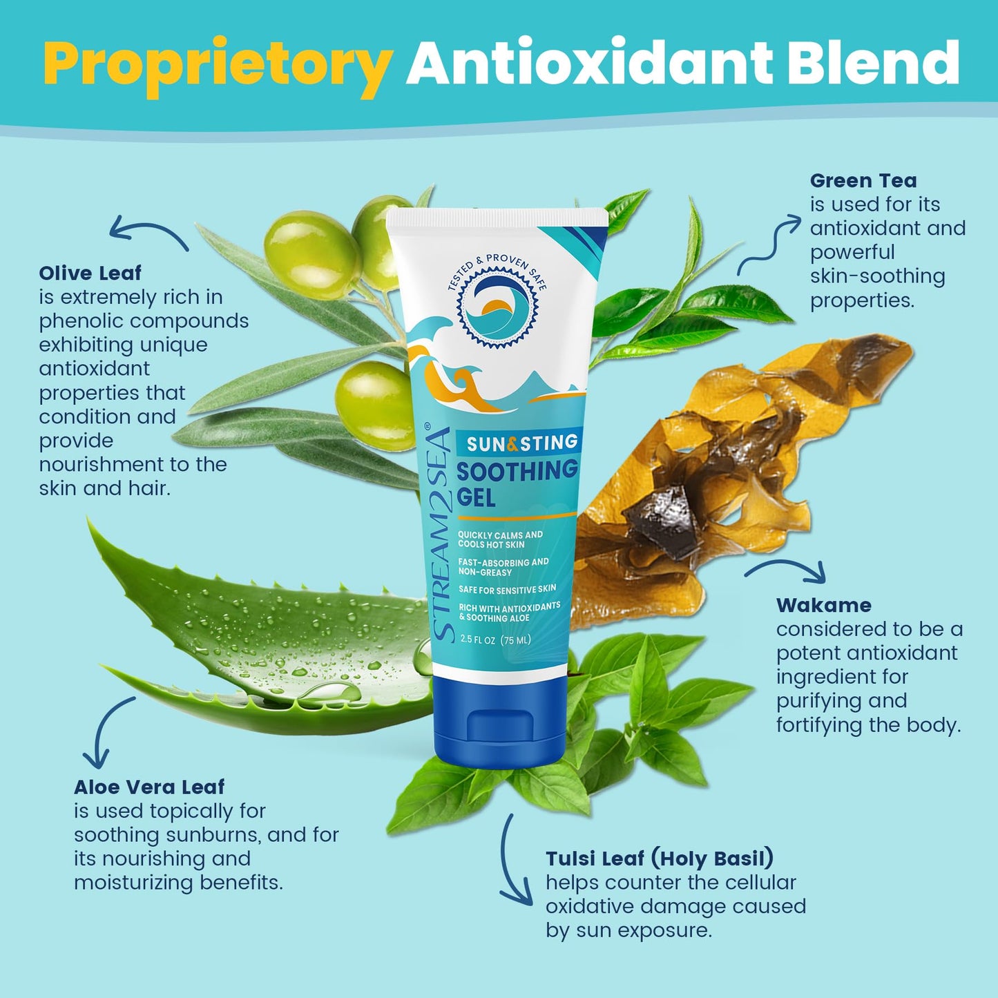 STREAM 2 SEA Sun & Sting Aloe Soothing Gel for Face & Body, Organic Aloe Vera Gel for Sunburn Relief, Travel Size Aloe Vera Gel for Skin, Natural After Sun Care, Pure Aloe After Sun Gel, 2.5 Fl oz