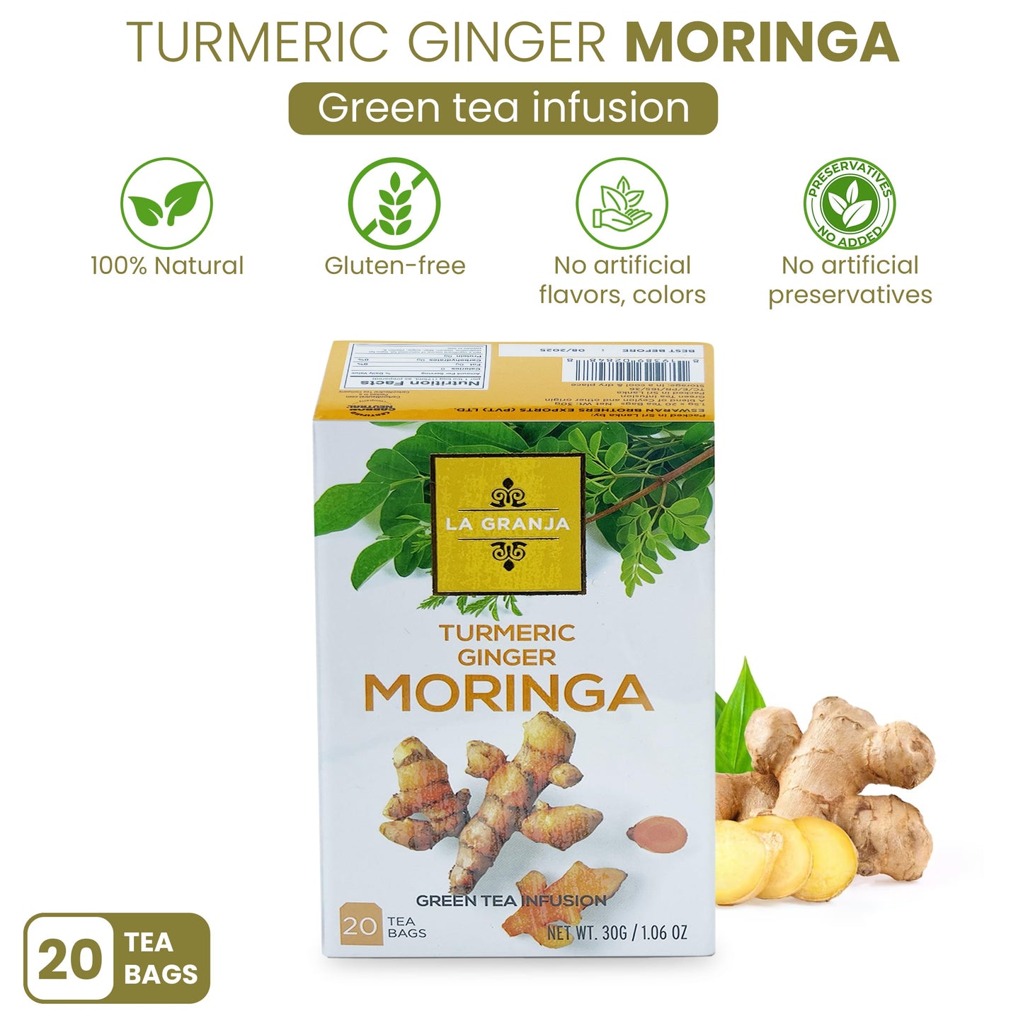 Premium 3 Flavor Herbal Tea Gift Set Variety Sampler 60 Bags Turmeric Ginger, Coconut Honey Turmeric, Pineapple Ashwagandha Sugar Free Zero Calories