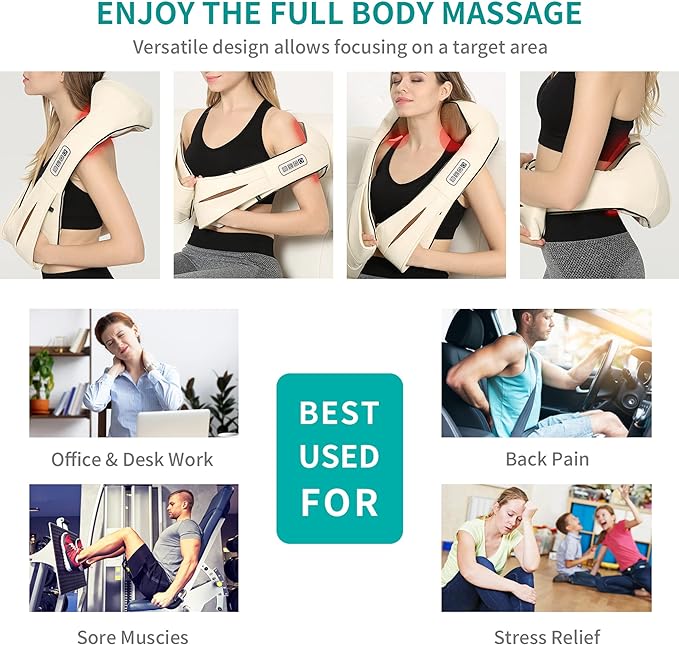 Nekteck Neck Massager for Pain Relief Deep Tissue, FSA Eligible Shiatsu Back Massager with Heating 3D Kneading Massage Pillow for Shoulder Leg Muscle, Office Home Car Use, HSA Eligible, Plug-in Use
