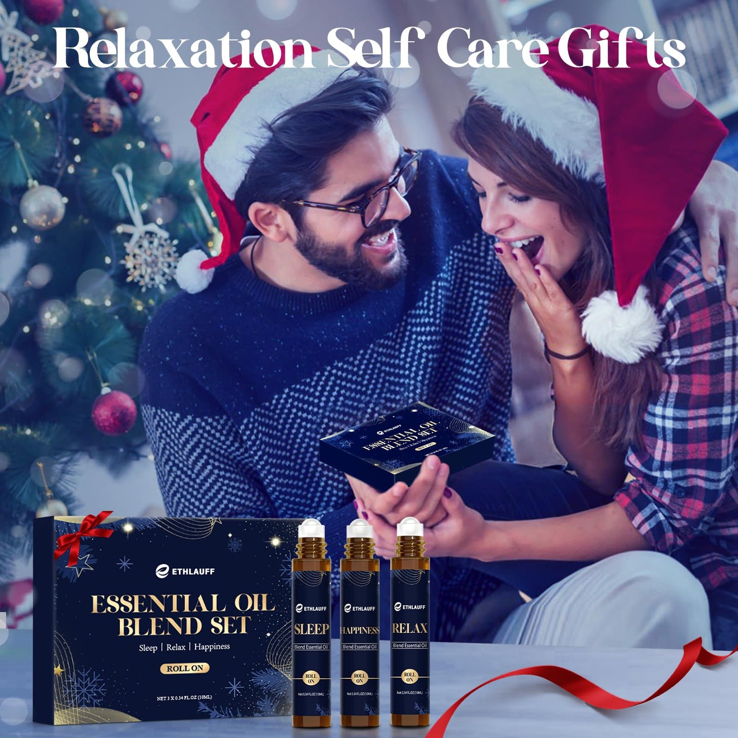 Ethlauff Essential Oil Roller Set, (Sleep, Relax, Happiness) Aromatherapy Roll On for Body Skin Care, Home - Natural Aromatherapy Gift, Relaxtion Gift, Stress Relief Gift for Women and Men