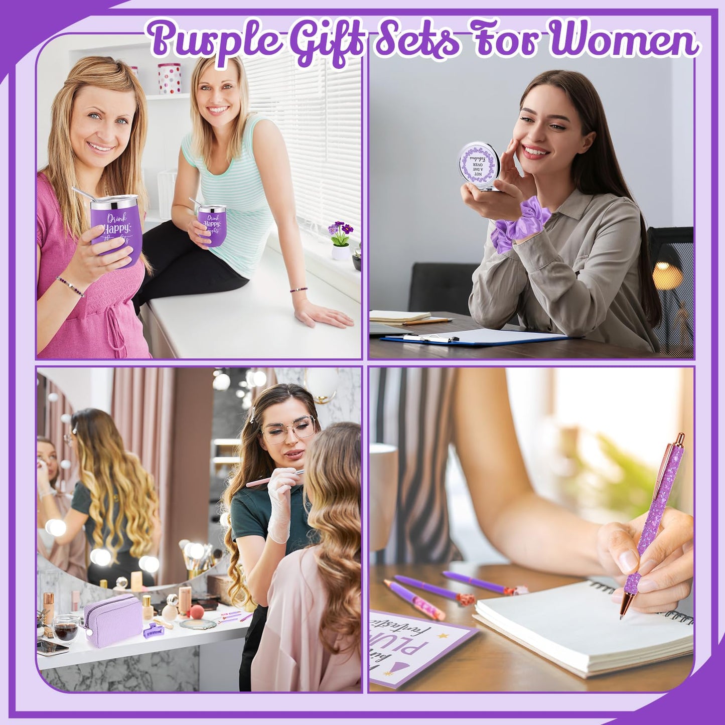 Abbylike Birthday Gifts for Women Purple Self Care Get Well Soon Gift Baskets and Sets for Mom Make up Care Package Box for Her Wife Friends Sister Girlfriend Christmas Valentines Mothers Day