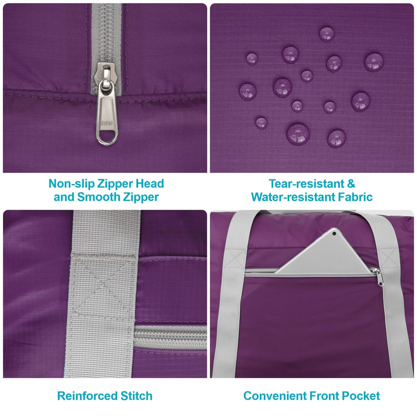 Cambond Spirit Airlines Personal Item Bag 18x14x8-30L Carry on Personal Item Travel Bags for Short Trip, Lightweight Compact Underseat Foldable Travel Duffel Bags, Purple