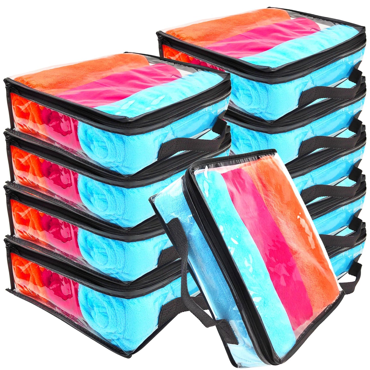 Hlimior 10 Pieces Large Clear Travel Packing Cube ,Clear Vinyl Zippered Storage Bags See Through Moving Bag Plastic Storage Bags PVC Multipurpose Pouch with Handle for Sweater Shirts Dress Storage