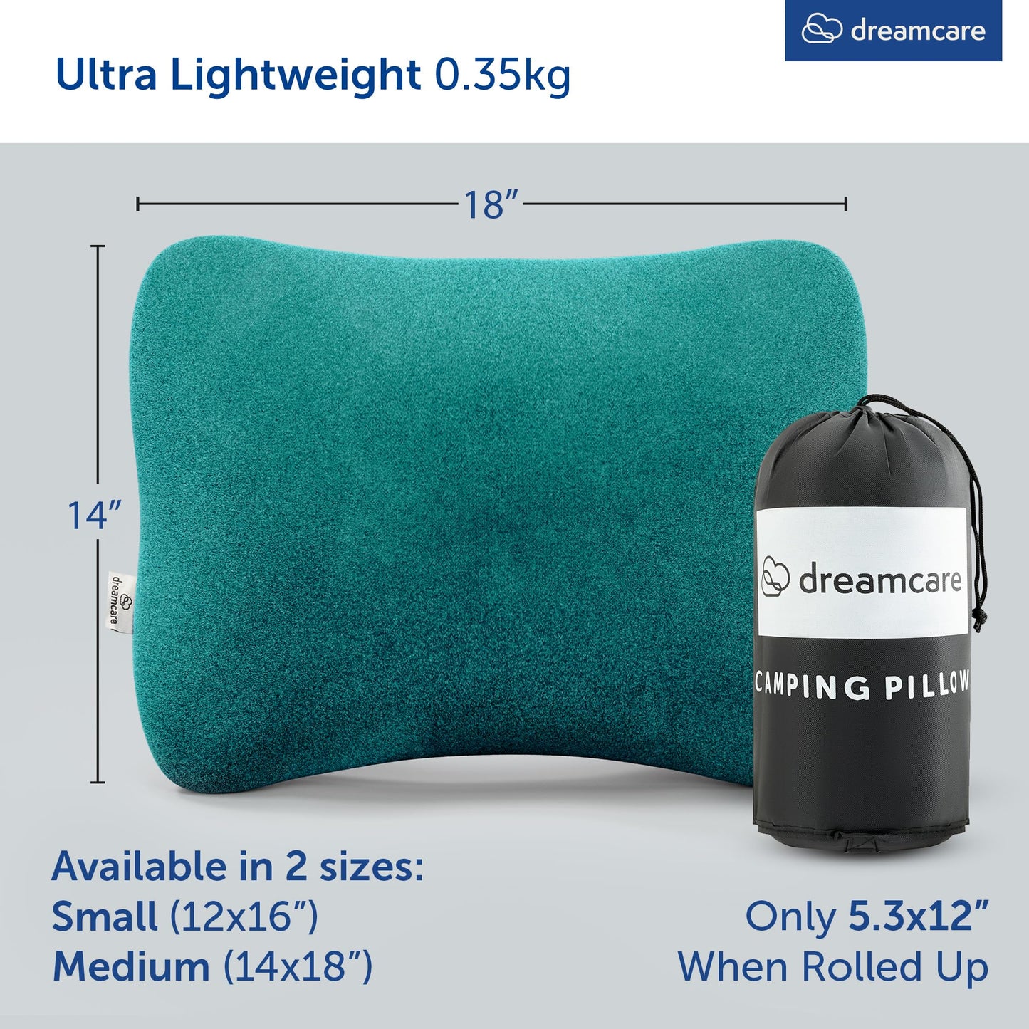 DREAMCARE Camping Pillow, Memory Foam Travel Pillow, Camping Accessories - Small Pillow Camping Essentials Camping Pillows for Sleeping, Backpacking Pillow, Travel Pillows for Sleeping (Medium,Green)