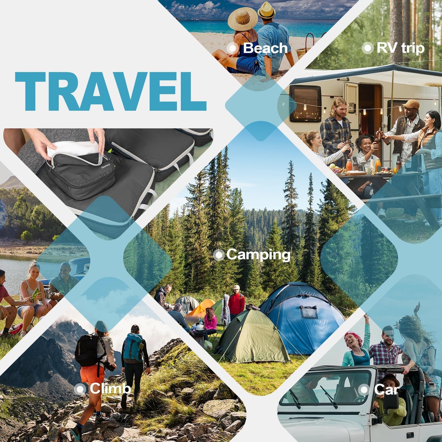 Gonex Compression Packing Cubes, 4pcs Expandable Storage Travel Luggage Bags Organizers (Deep Gray)