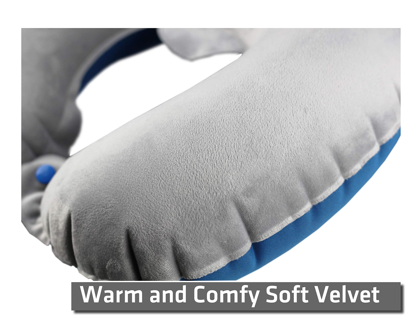 TREKOLOGY Inflatable Neck Pillow for Travel – Compact Ultralight Air Pillow with Button Inflation & Quick Deflate – Dual-Fabric Neck Support Cushion for Airplane, Car, Train, Bus