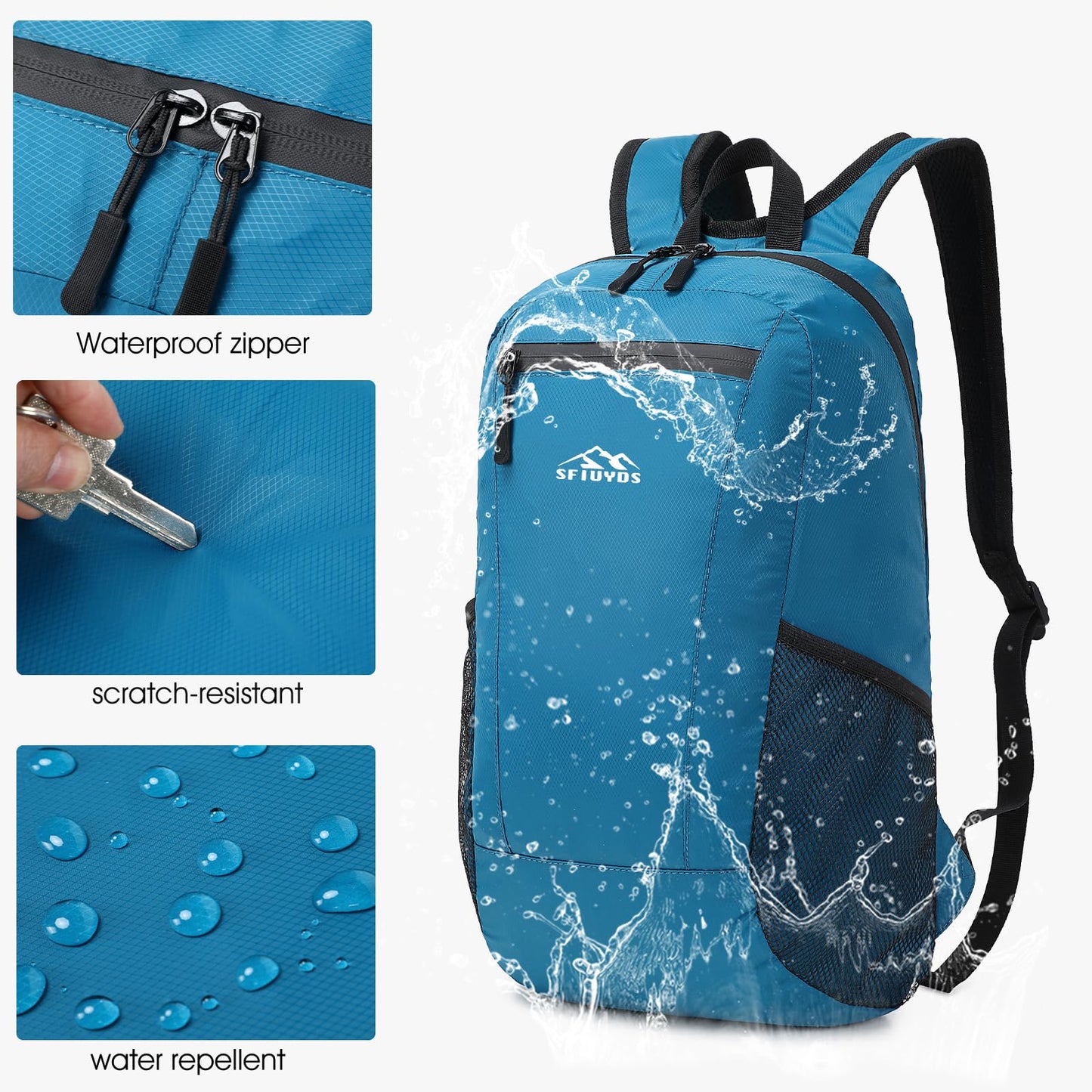 SFIUYDS 15L Lightweight Hiking Backpack Small,Waterproof Hiking Daypack,Foldable Backpack for Travel,Ultralight Daypack