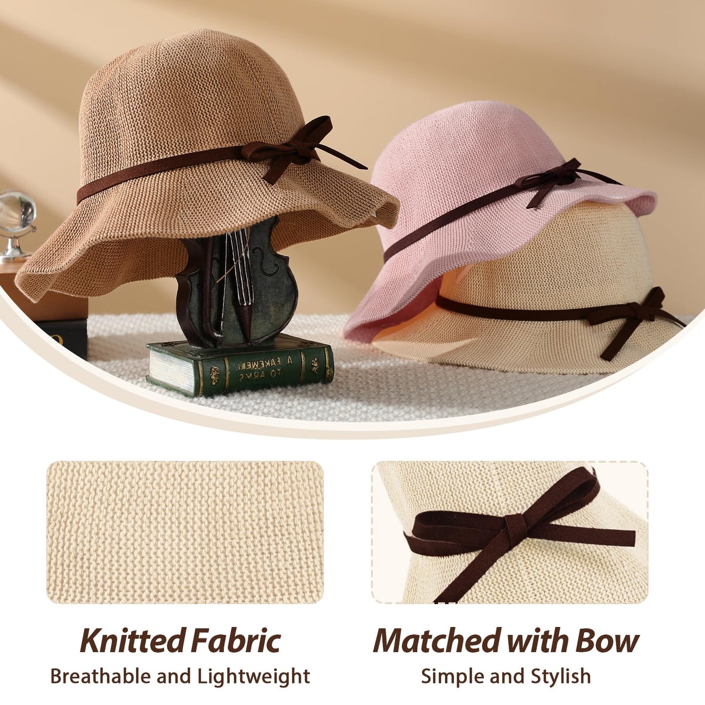 Sun Beach Hats Summer for Women, UPF 50+ UV Sun Protection Wide Brim Woven Crochet Hat Foldable Packable Roll up Knitted Cap, Beige