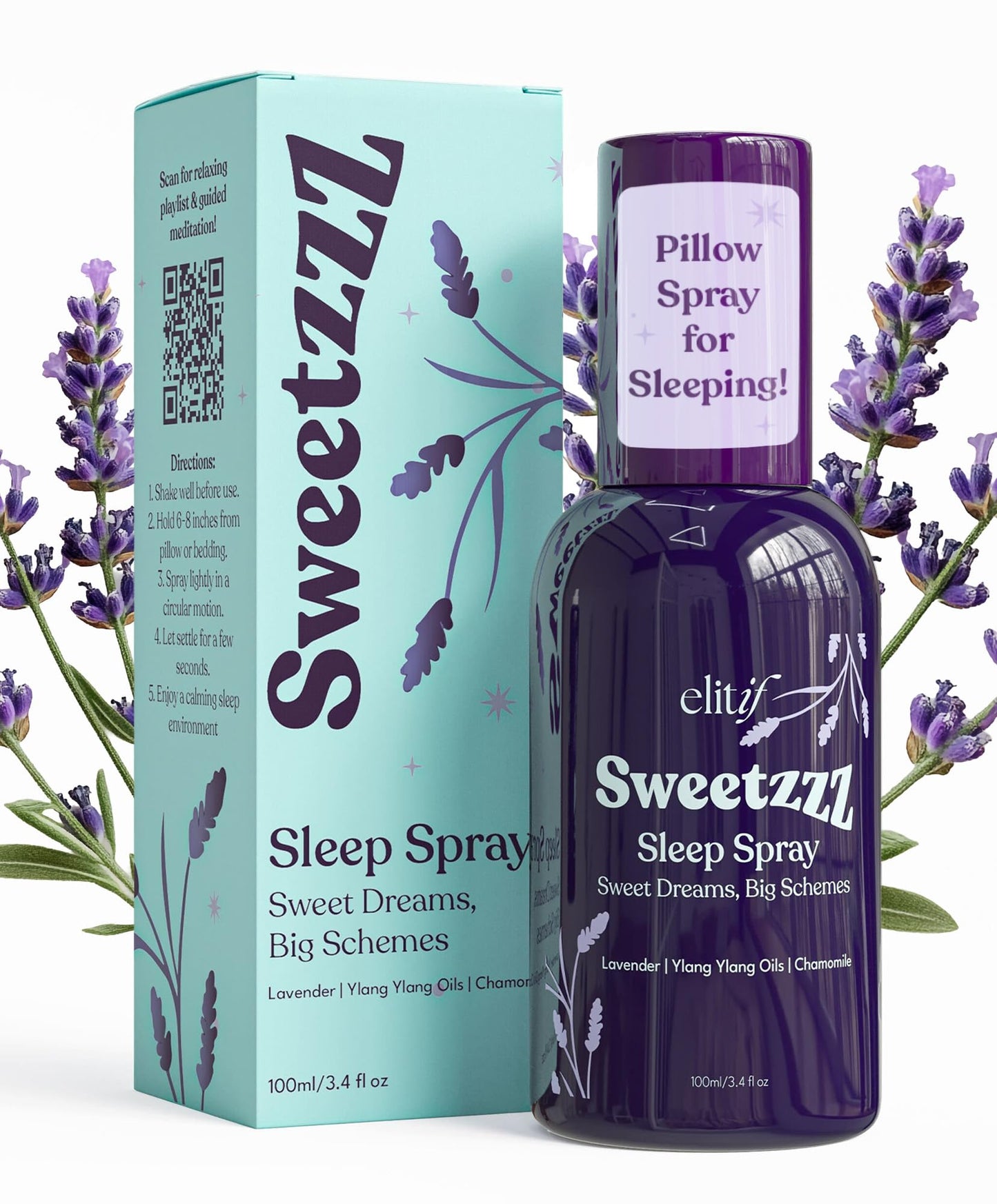 Lavender Pillow Spray for Sleeping – Aromatherapy Sleep Mist & Natural Bedtime Linen & Room Spray – Vegan, Non-Toxic, Travel-Friendly – Sweetzzz by Elitif