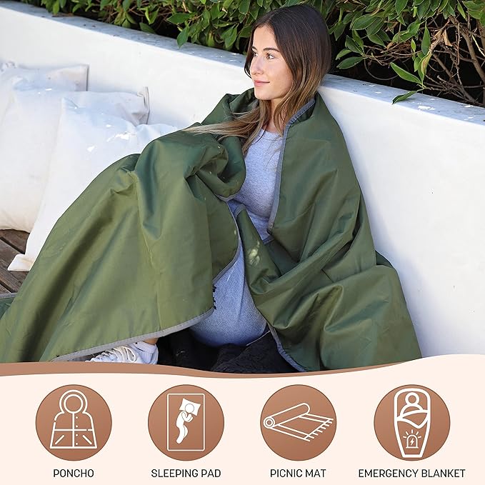 Tirrinia Waterproof Outdoor Blanket with Sherpa Lining, Windproof Triple Layers Warm Comfy Foldable for Camping Stadium, Beach, Picnic, Grass, Concerts, Car, Dog, 51''X 59'' & 59''X 80''