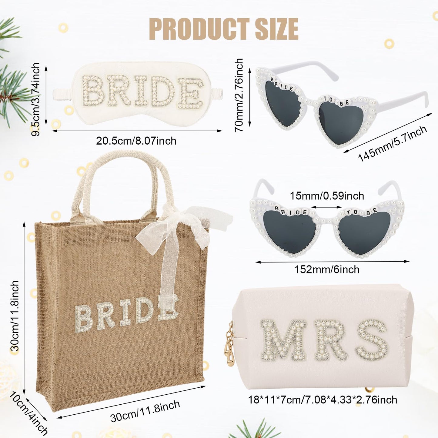 TURAOHU 4 Pcs Bride to Be Gift Set - Bride Tote Bag for Wedding Day, MRS Cosmetic Bag, Bridal Sunglasses, Eye Mask for Bachelorette Party Engagement Honeymoon Bridal Shower Gift