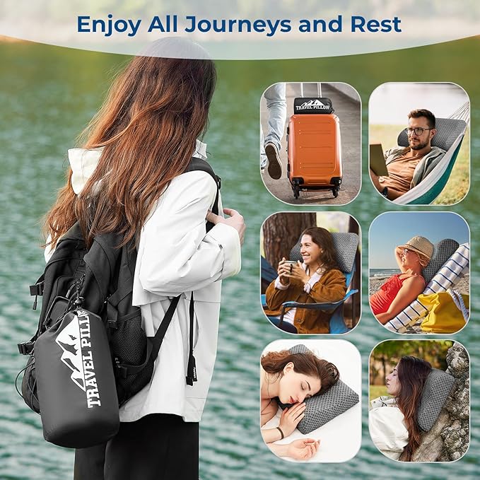 Travel Pillow Memory Foam Pillows, Ergonomic Wave Cervical Neck Pillow for Neck Pain Relief, Compressible Medium Firm Side Sleeper Pillow, Ideal for Camping, Office, Home & Bed (Dark Grey, L)