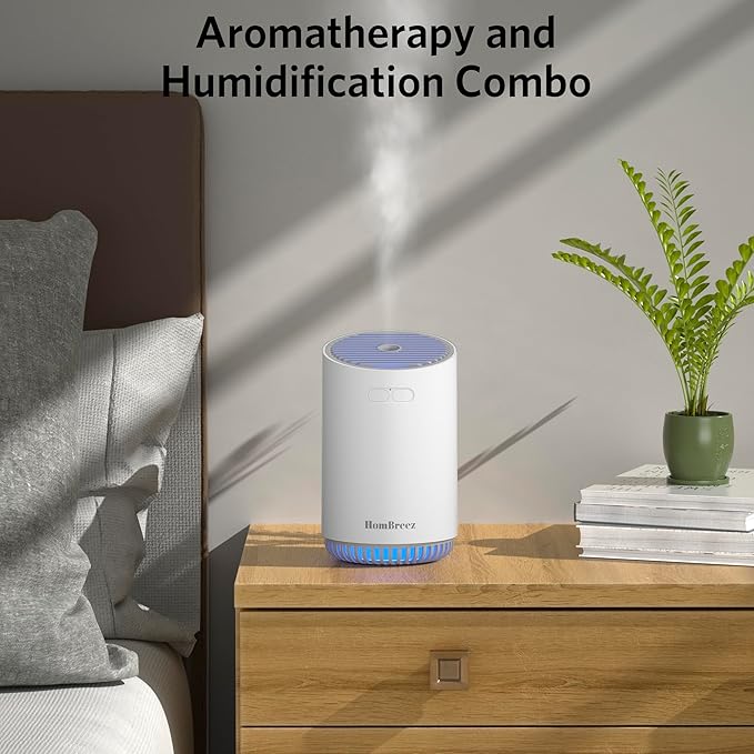 Portable Aromatherapy Diffuser 320ml, Rechargeable Essential Oil Diffuser with LED Light, Cool Mist Humidifier with 2 Mist Modes, Auto Shut-Off, Cordless Use for Home, Office, Bedroom - White