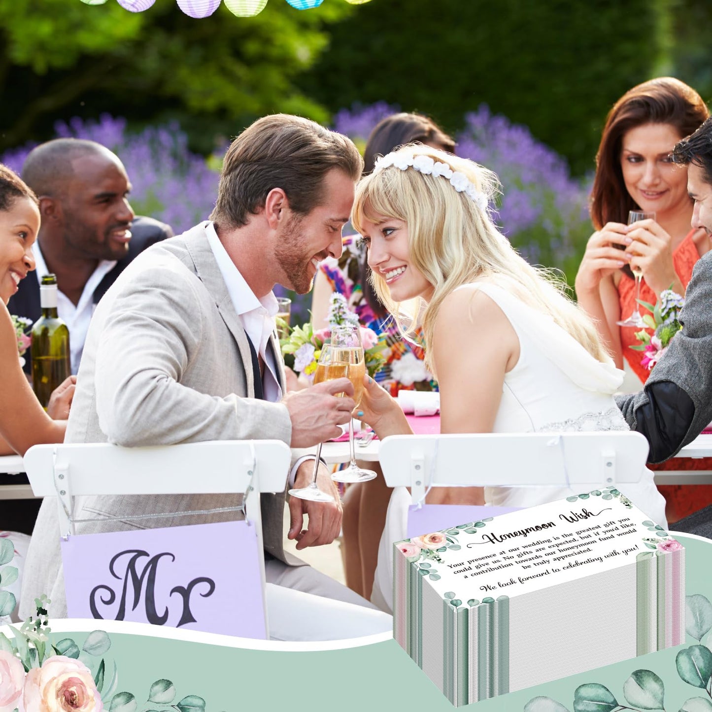 Motiskyy 200 Set Honeymoon Fund Wish Cards 3.5" x 2" No Gifts Request Wedding Invitation Insert Honeymoon Wish Cards