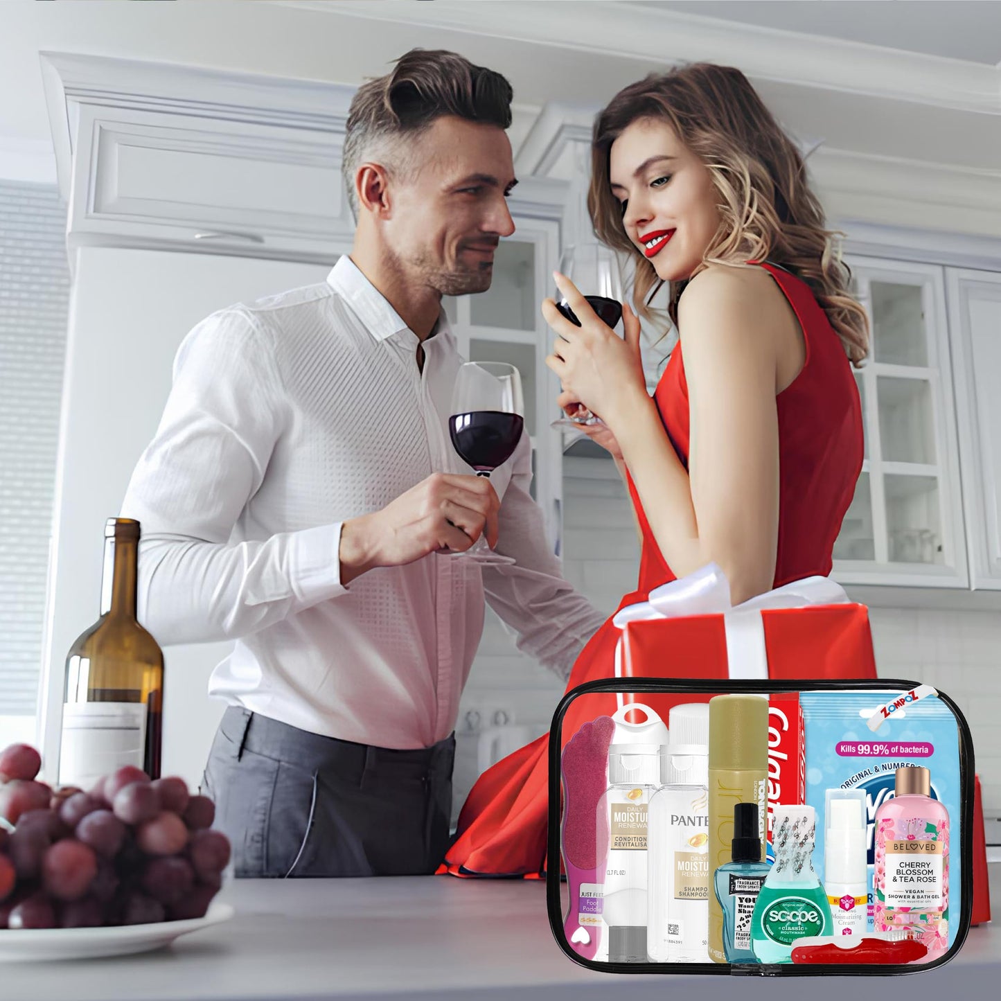 Womens Travel Toiletry Kit, 10 Travel-Size Hygiene Essentials for Bath, Shaving, Personal Care in TSA-Compliant Transparent Bag, Mini Toiletries Kit for Business, Charity, Womens Gift