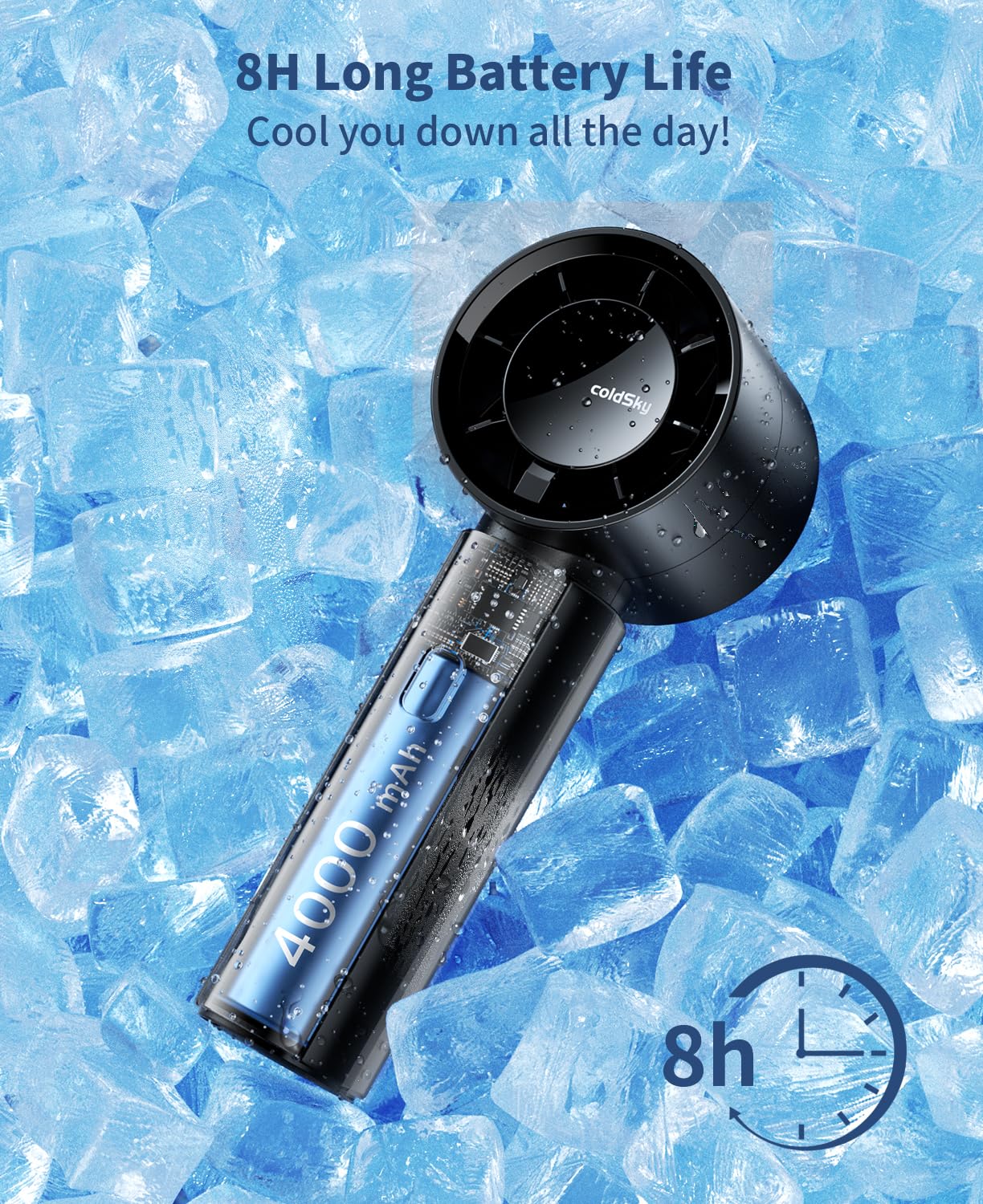 coldSky Portable Handheld Turbo Fan, 4000mAh Rechargeable High Speed Personal Fan With 5 Speeds, Small Cooling Fans With Digital Display For Women Outdoor, Travel, Vacation