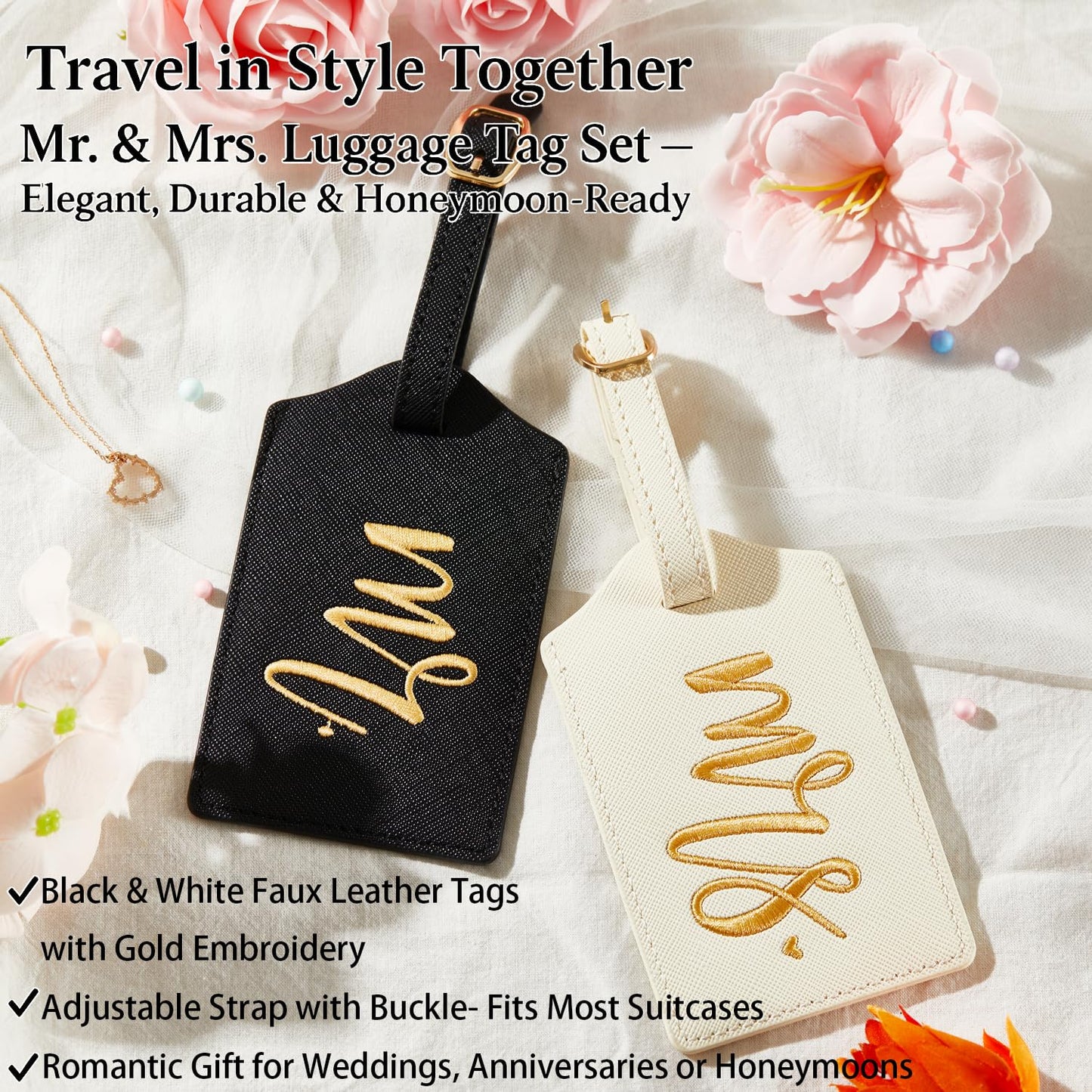 CHOIEO Embroidered Mr Mrs Est 2025 Luggage Tags, Embroidered Sleep Masks, Honeymoon Fund Envelope, Framed Sign, Mr & Mrs Wedding Gift Set (Est 2025)