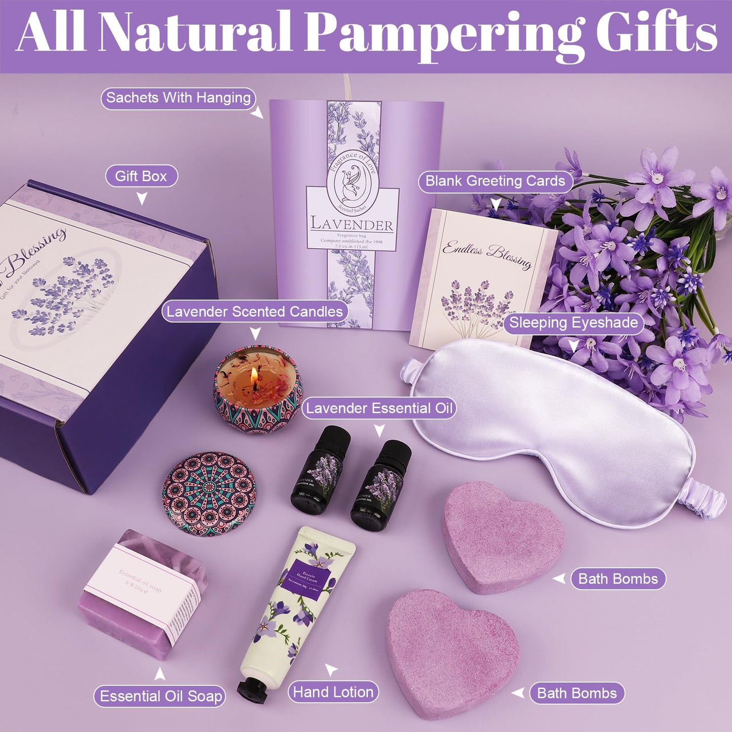Birthday Gifts for Women, Spa Gifts Baskets for Women, Relaxation Self Care Kit, Care Package Box for Woman, Giftware Idea for Mom, Wife, Friends, Sister, Daughter