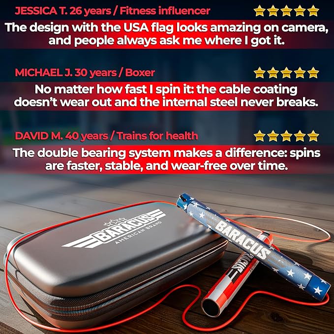 BARACUS Jump rope for women, men, kids | gym accessories for women | at home workout equipment | pesas para ejercicios en casa â Professional Speed Rope with Knurled Aluminum Handles & Hard Case