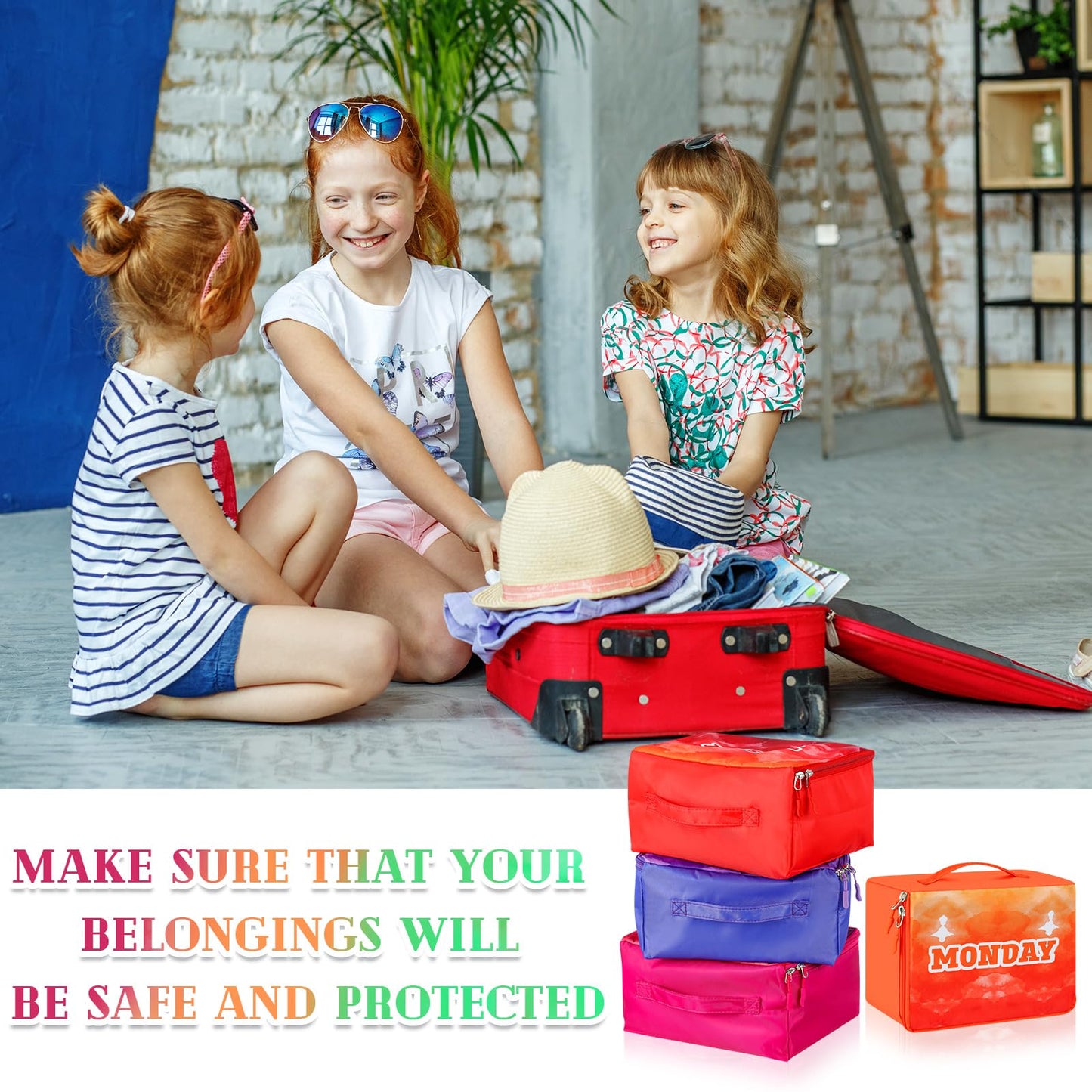 Paterr 14 Pcs Packing Cubes for Travel Kids Days of Week Compression Packing Cubes Colorful Luggage Organizers Suitcase Camp(9 x 7 x 3 Inch)