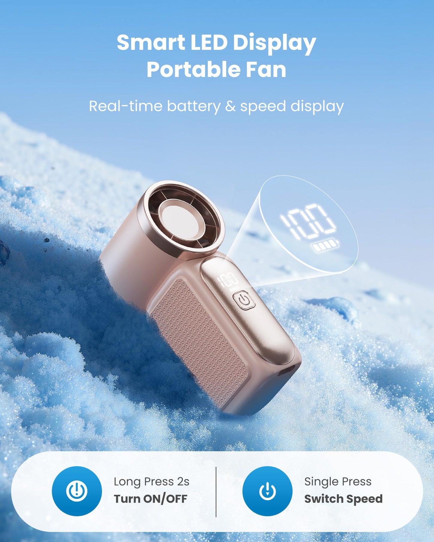 Gaiatop Portable Handheld Mini Fan, 6 Speeds 16900 RPM High Velocity Personal Fan with LED Display, USB Rechargeable, Mini Fan with Lanyard for Makeup, Travel, Outdoor, Gift for Women Girl, Pink