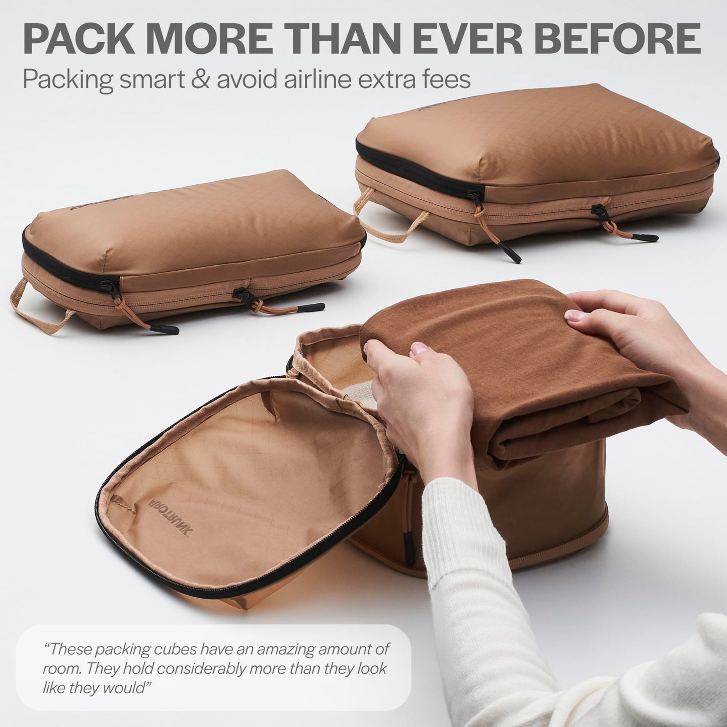 Aerotrunk Ultralight Compression Packing Cubes - Lightweight Travel Organizers for Suitcases and Luggage (6-Pack, Mocha)