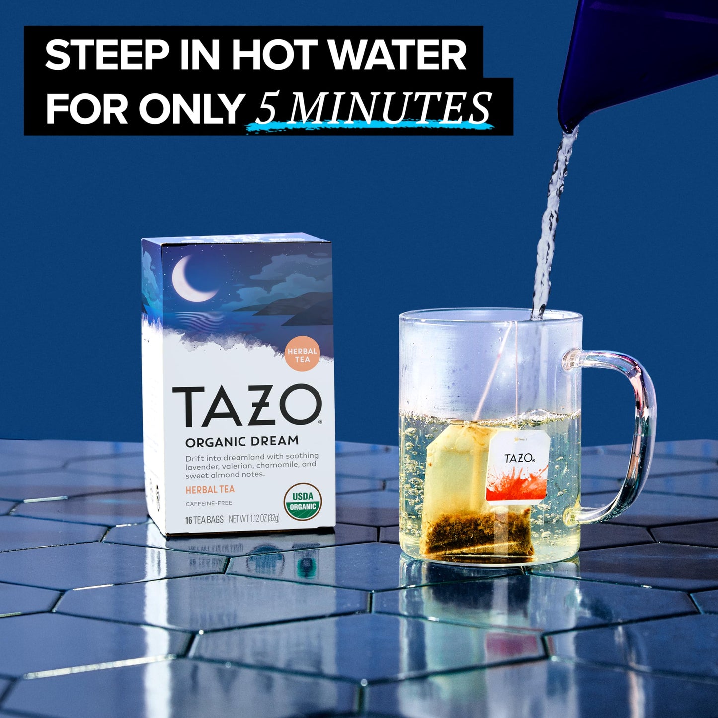 TAZO Organic DREAM Herbal Tea Bags, Caffeine-Free Bedtime Tea, Relaxing Chamomile and Lavender Blend, 16 Total Tea Bags