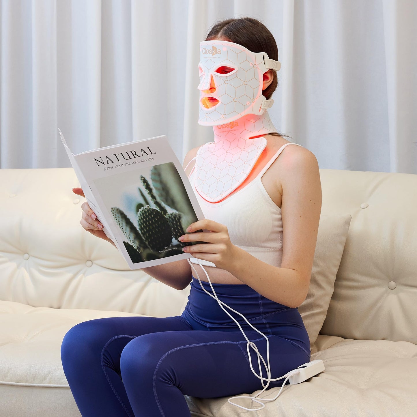 Cloakla K11 LED Red Light Therapy Face Mask & Neck | 7-Color Light Modes + Near-Infrared | 5 Timers & 3-Speed Settings| Portable Foldable Design for Home & Travel Skincare