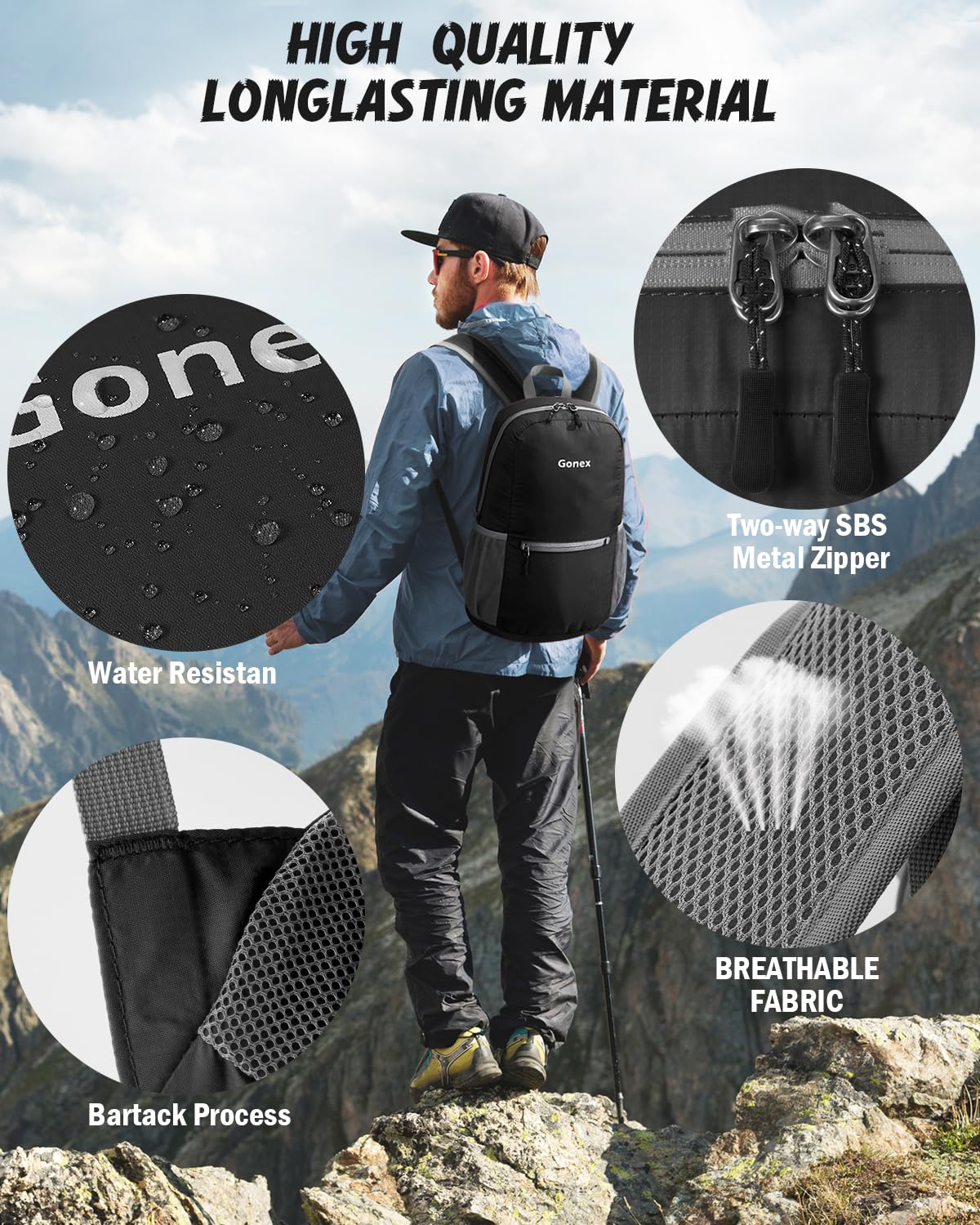Gonex Ultra Lightweight Packable Backpack Daypack Handy Foldable Camping Outdoor Travel Cycling School Backpacking(Black)