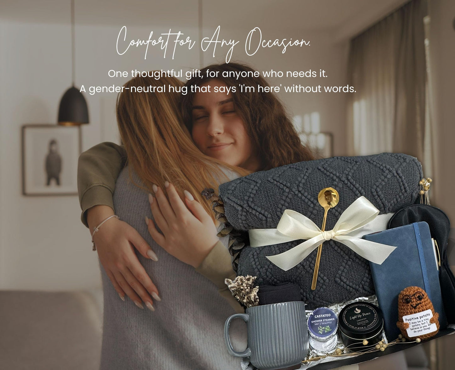 Get Well Soon Gift Baskets for Men&Women- Self Care Package/Brithday - After Surgery, Sympathy Gifts for Loss of Loved One, Thinking of You/Grief/Bereavement/Miscarriage Gifts (Grey & Navy Blue)