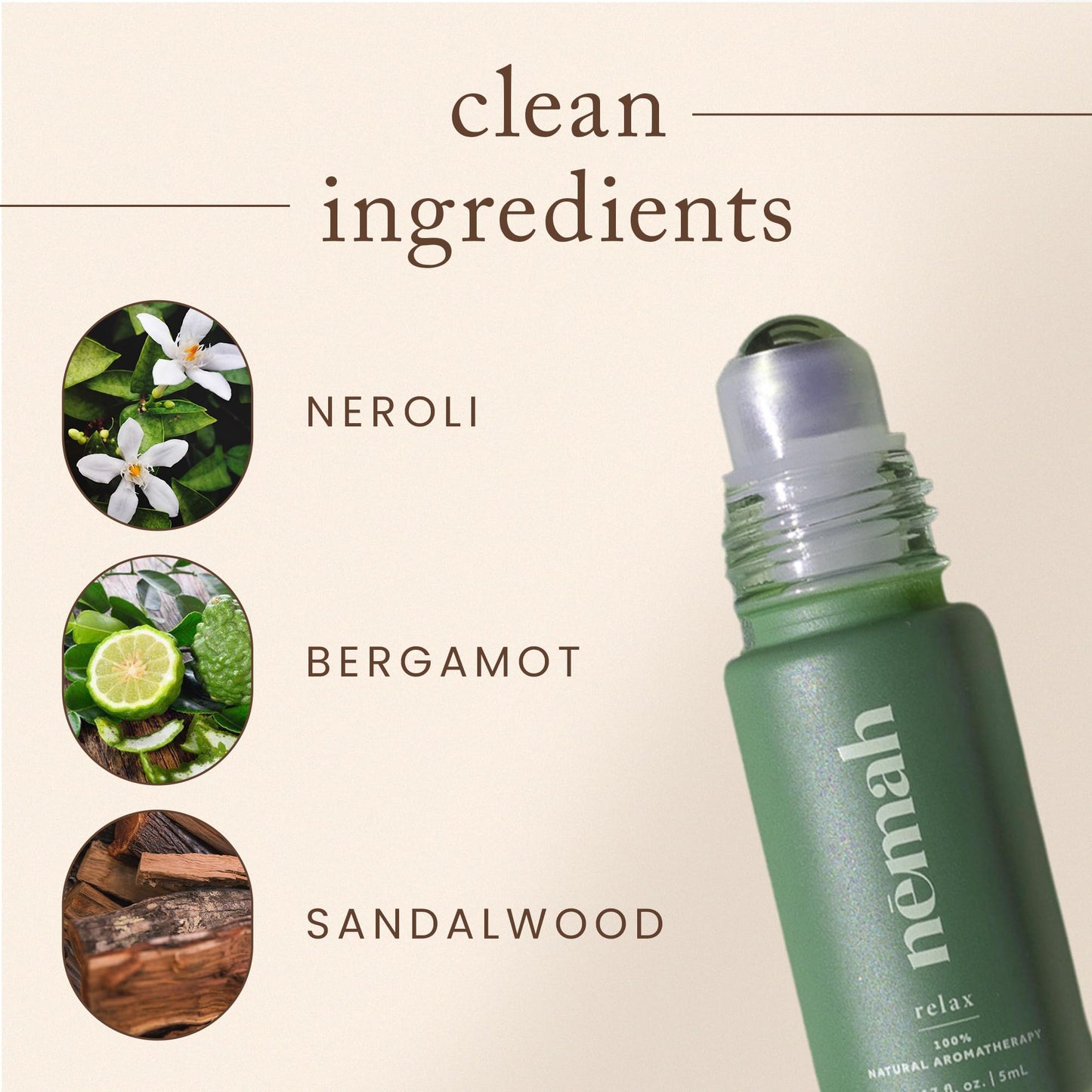 Nemah - Aromatherapy Roll On - Essential Oil Calming Roll On, Natural Calming Blend for Tranquility with Bergamot, Neroli, and Sandalwood - Vegan & Cruelty-Free - 0.17 fl. oz.
