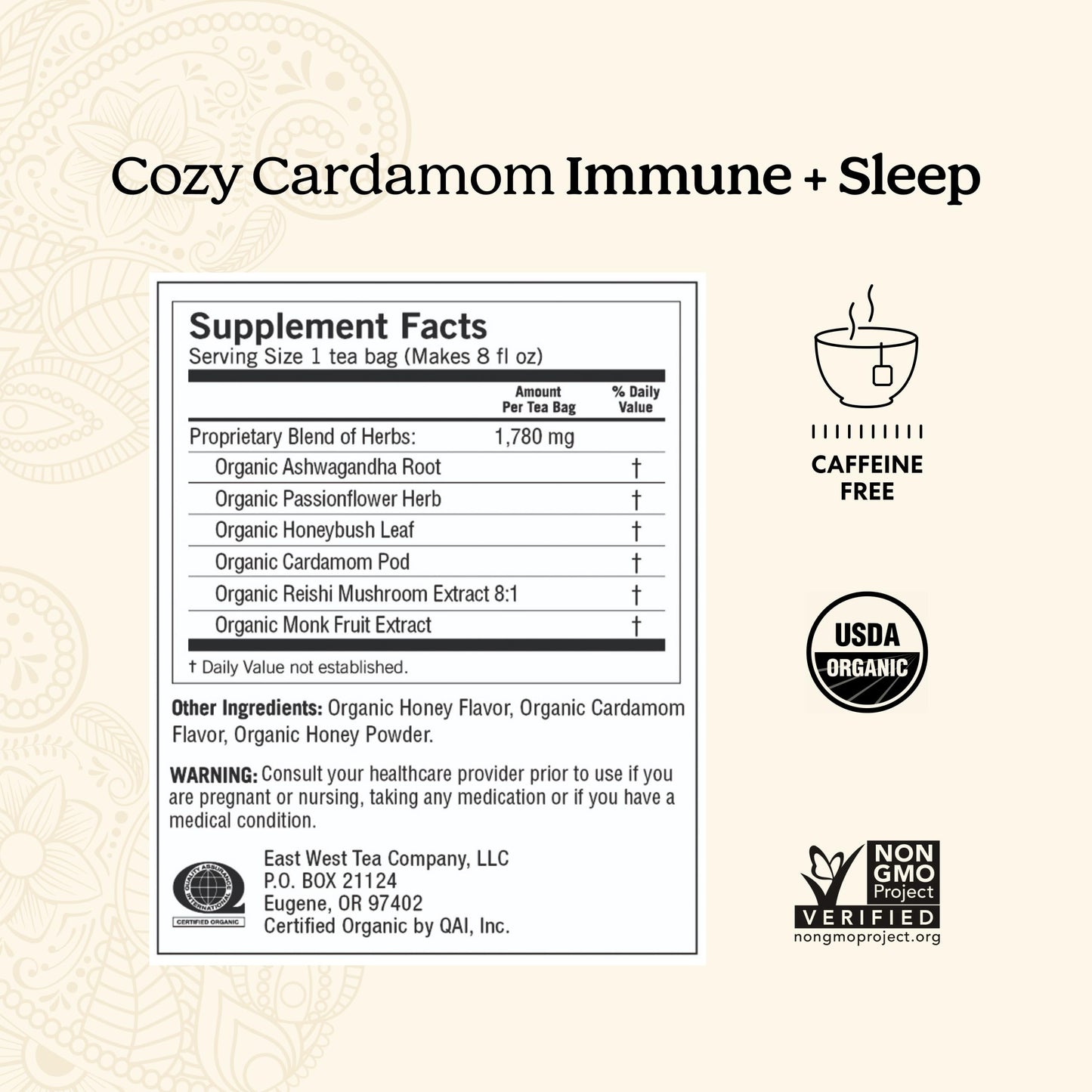 Yogi Tea Cozy Cardamom Immune & Sleep - Organic Herbal Tea for Immune System & Sleep Support - Includes Ashwagandha, Passionflower, Reishi & More - Caffeine-Free - 16 Tea Bags Per Pack (4 Packs)