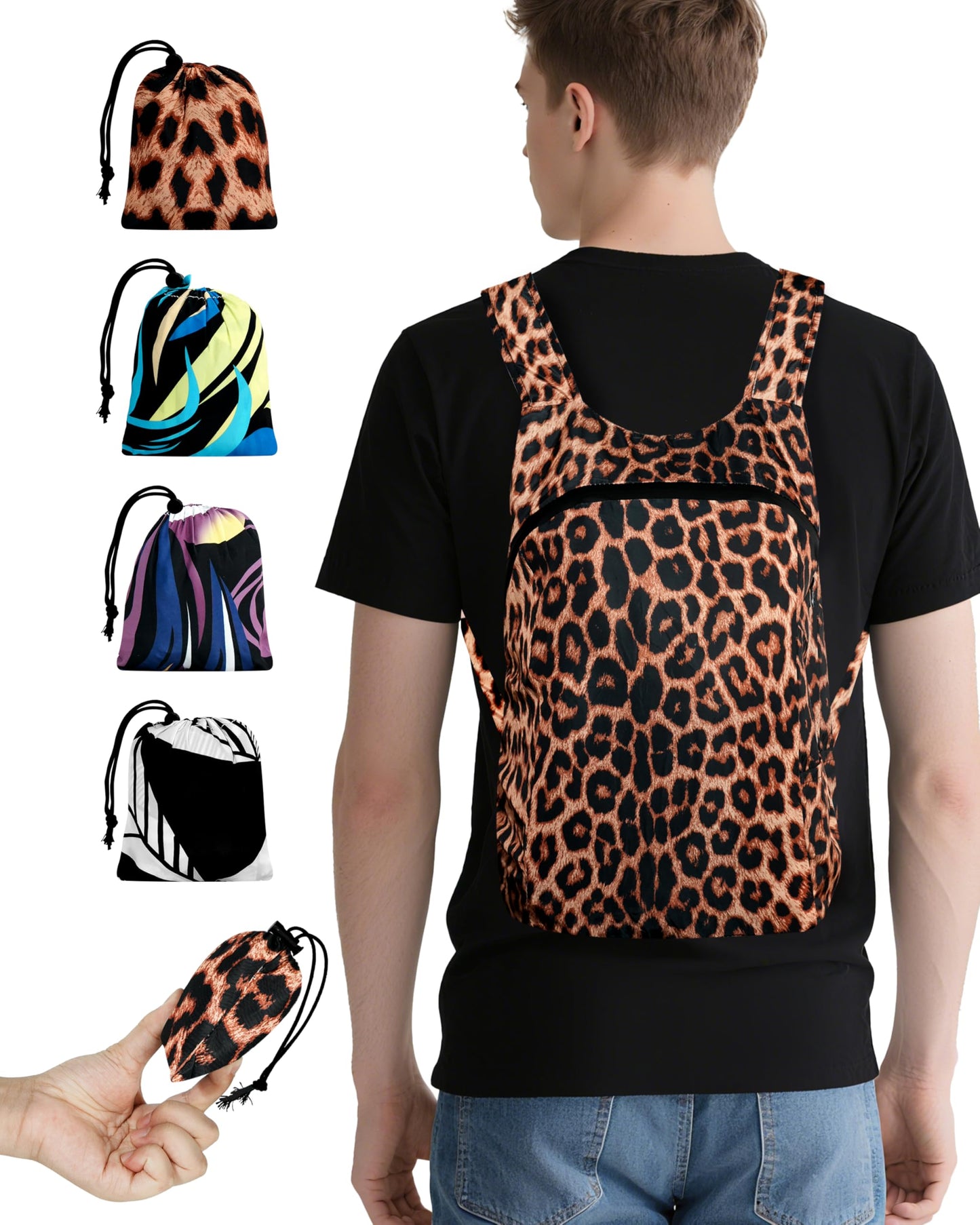 Kixhusa Pocket-Sized Hiking Daypack, Fashion patterns Lightweight 2.8oz, Water resistant Backpack for Women Men Camping (Tiger print)