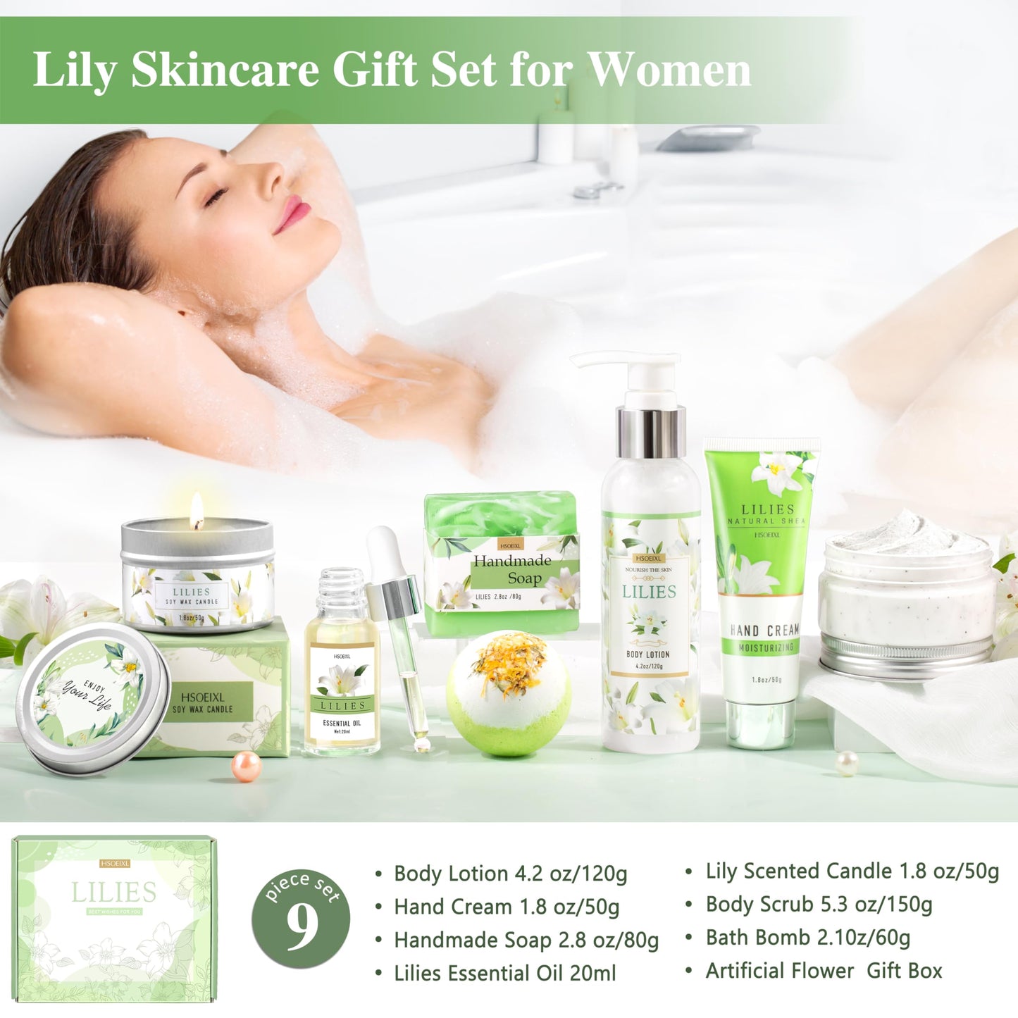 HSOEIXL Gifts for Women, Birthday Gifts for Women, Bath and Body Gifts Set, Lilies Self Care Set,Christmas Mothers Day Relaxing Spa Basket for Mom, Grandma, Girlfriend, Sister, Friends