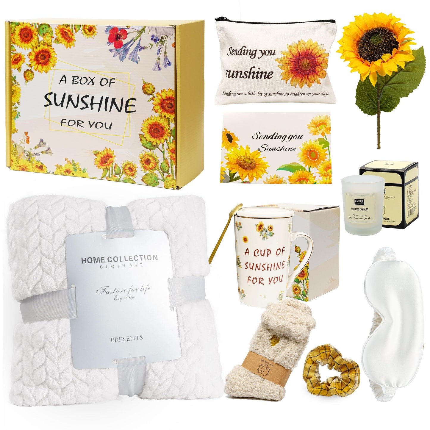 TOYIYAR Sunflower-Themed Encouragement Gift Box for Women - Self Care Package with Ultra Soft Flannel Blanket, Best Friend Birthday, Thinking of You Gifts for Her (Luxury Ready-to-Give)